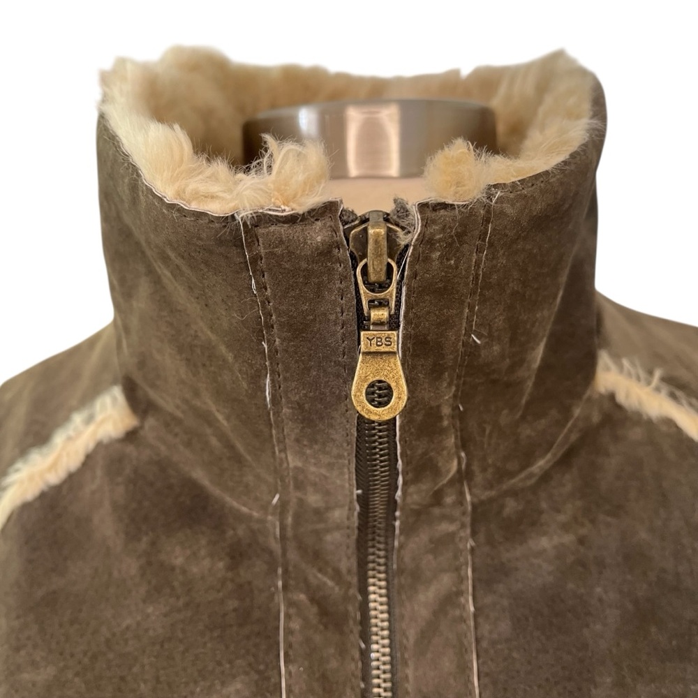 Wilsons Leather 100% leather suede coat faux fur trim brown olive XL - Picture 12 of 16